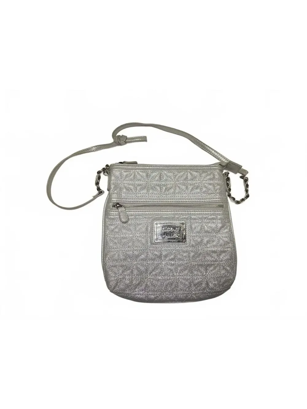 Nicole by Nicole Lee Metallic Silver Quilted Crossbody Bag Purse